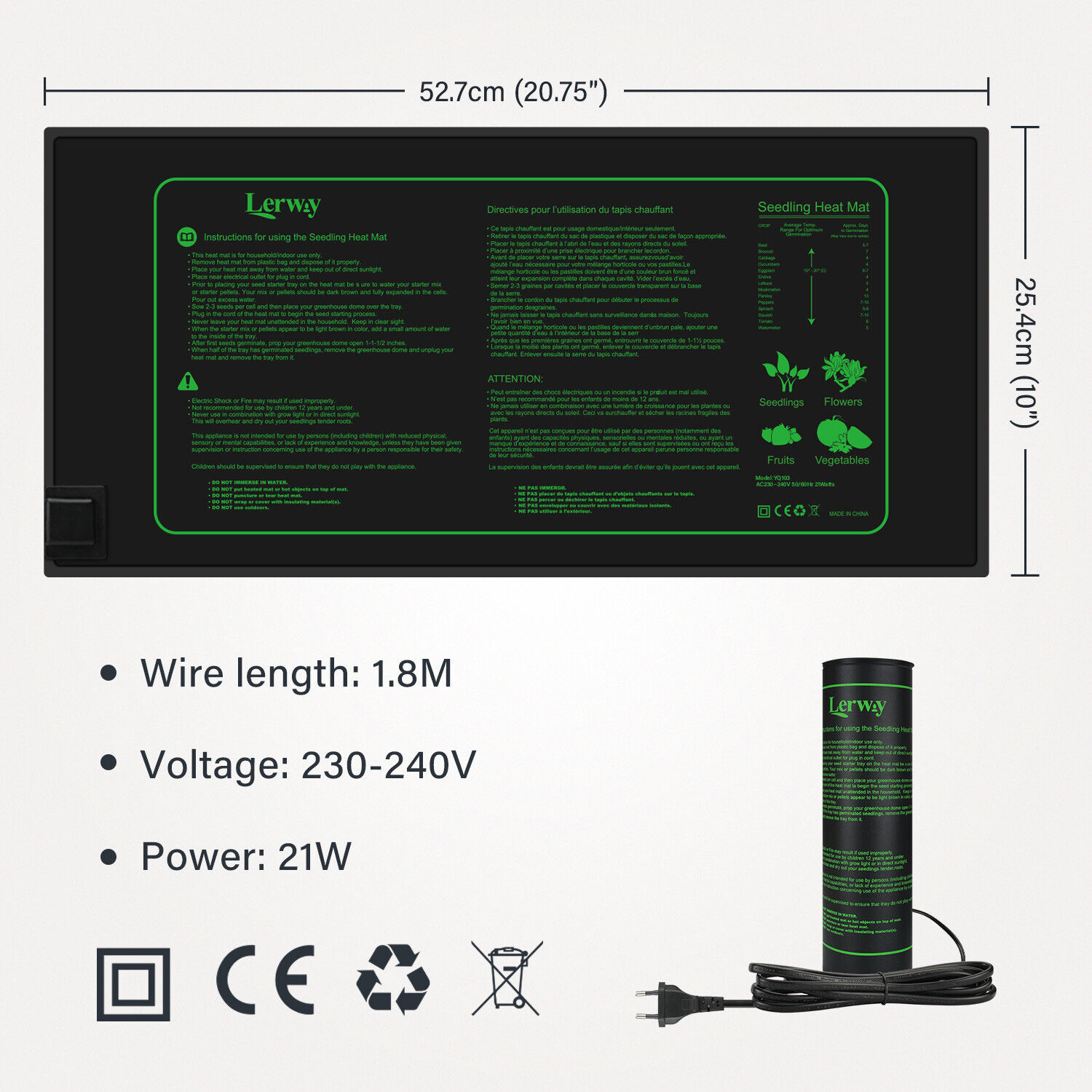 LERWAY 21W Seedling Heating Ma - Heat Mat Seedling 评论和价格
